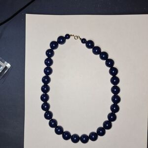 Navy Blue Round Bead Single Strand Necklace w/ Goldtone Clasp